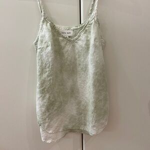 BELLA DAHL 100% linen cami tank top white and mint green XS